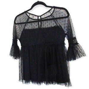 Miami Womens Lace Cropped Blouse Black Small